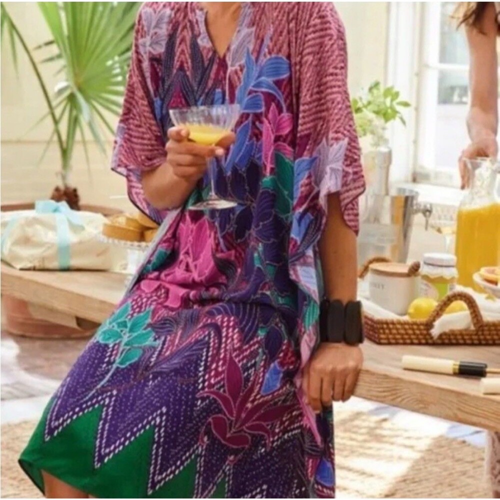 Soft Surroundings Kaftan Dress S/M Resortcore Euro Summer Boho Luxe